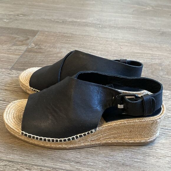 Rag & Bone Calla Black Leather Espadrille Wedge Sandal Size 38.5 - Picture 4 of 10